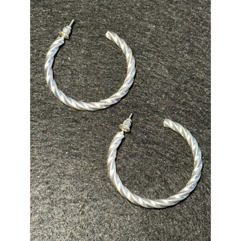 Sarah & Co Silver Tone Twisted Rope Hoop Earrings Boho Style New NWT
